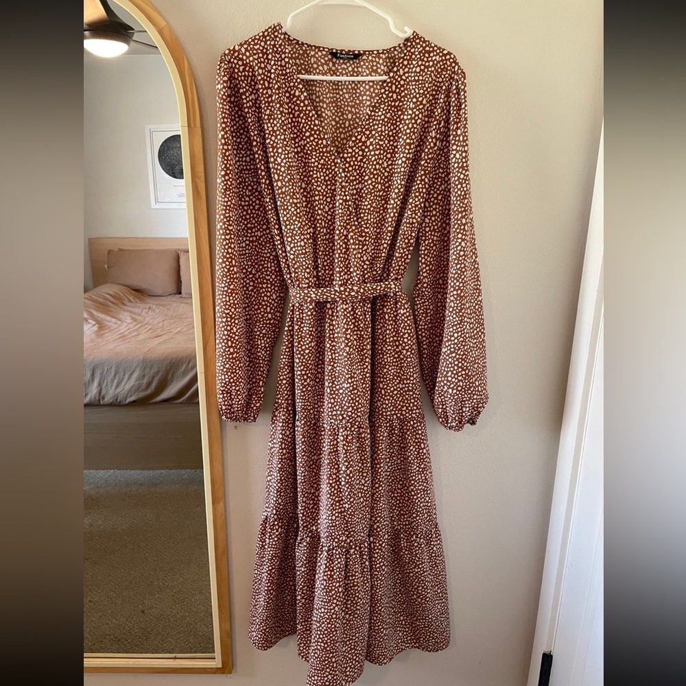 Red Brown, Organic Polka Dot, Maxi Dress